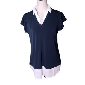 NWT Adrianna Papell Navy & White Blouse